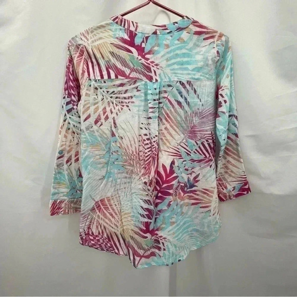 Coral Bay Women’s Pastel Blouse Small Blue Pink Hi Low Half Button Long Sleeved - Picture 2 of 15